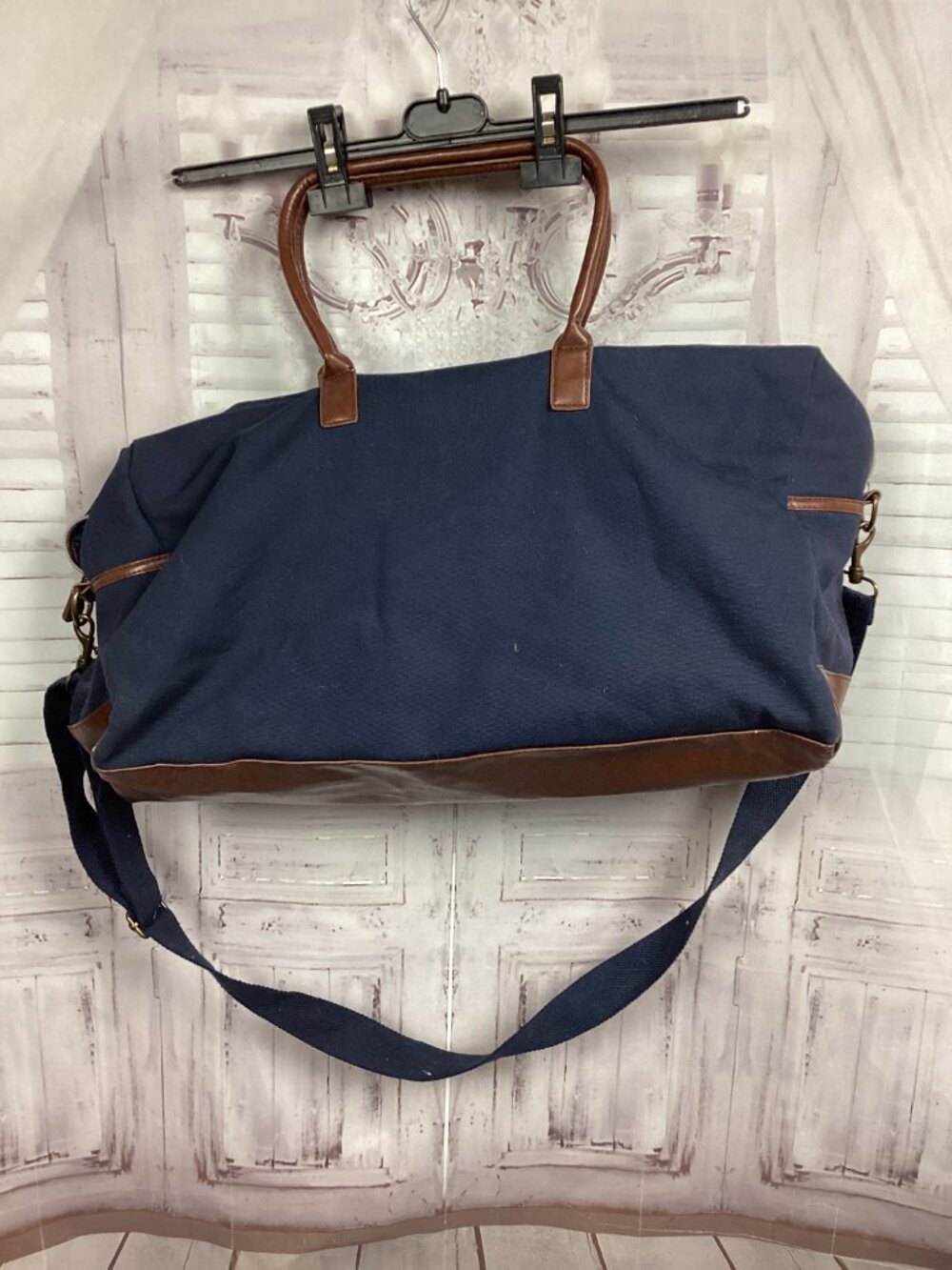 Ralph Lauren Navy Canvas Duffel with Brown Faux Leather Trim - Picture 5 of 16